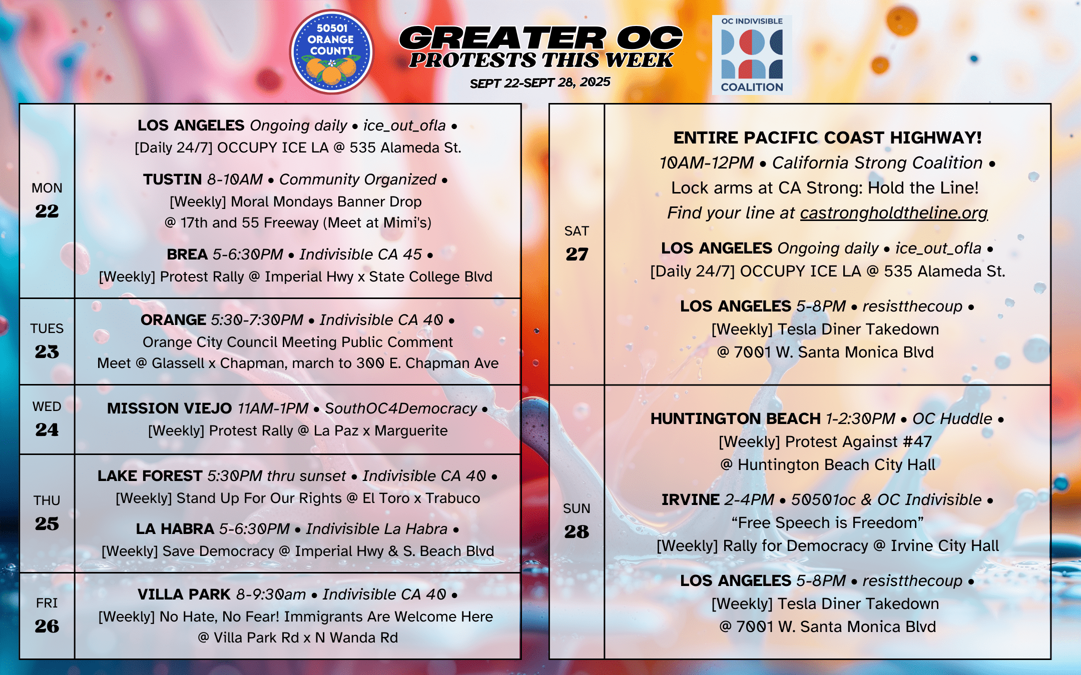 Sept 22–28, 2025: Orange County Protests & Rallies – Weekly Schedule