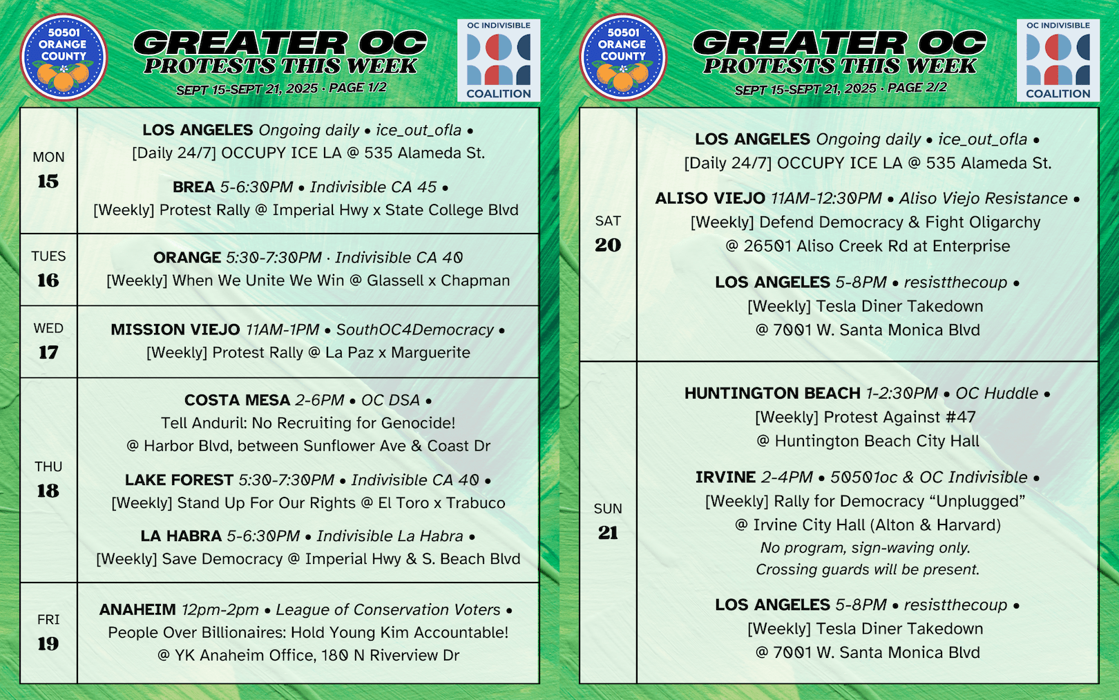 Sept 15–21, 2025: Orange County Protests & Rallies – Weekly Schedule