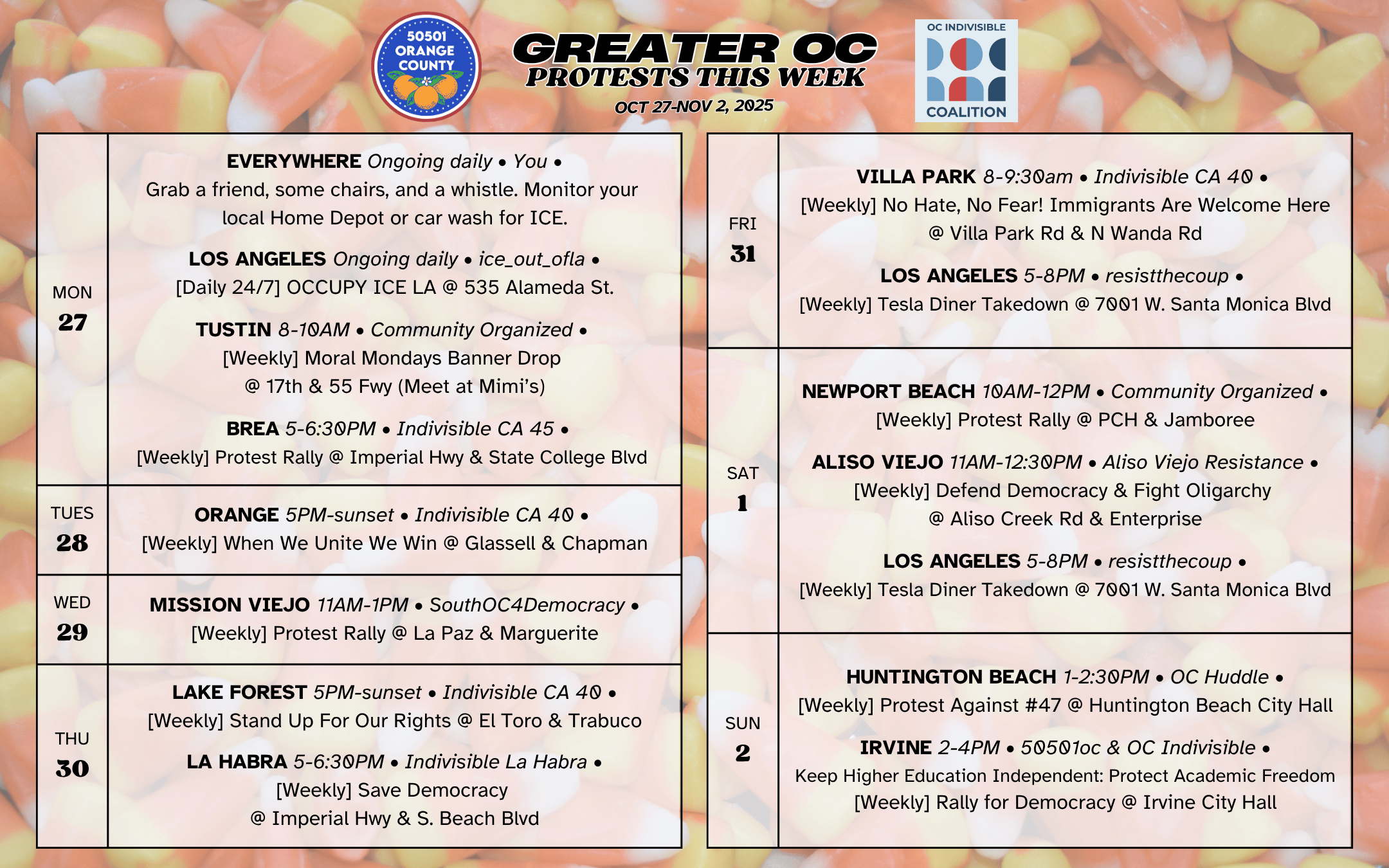 Oct 27–Nov 2, 2025: Orange County Protests & Rallies – Weekly Schedule