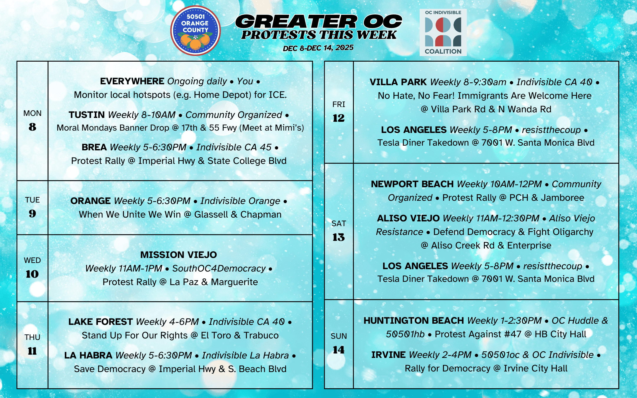 Greater OC Protests This Week (Dec 8-Dec 14, 2025)
