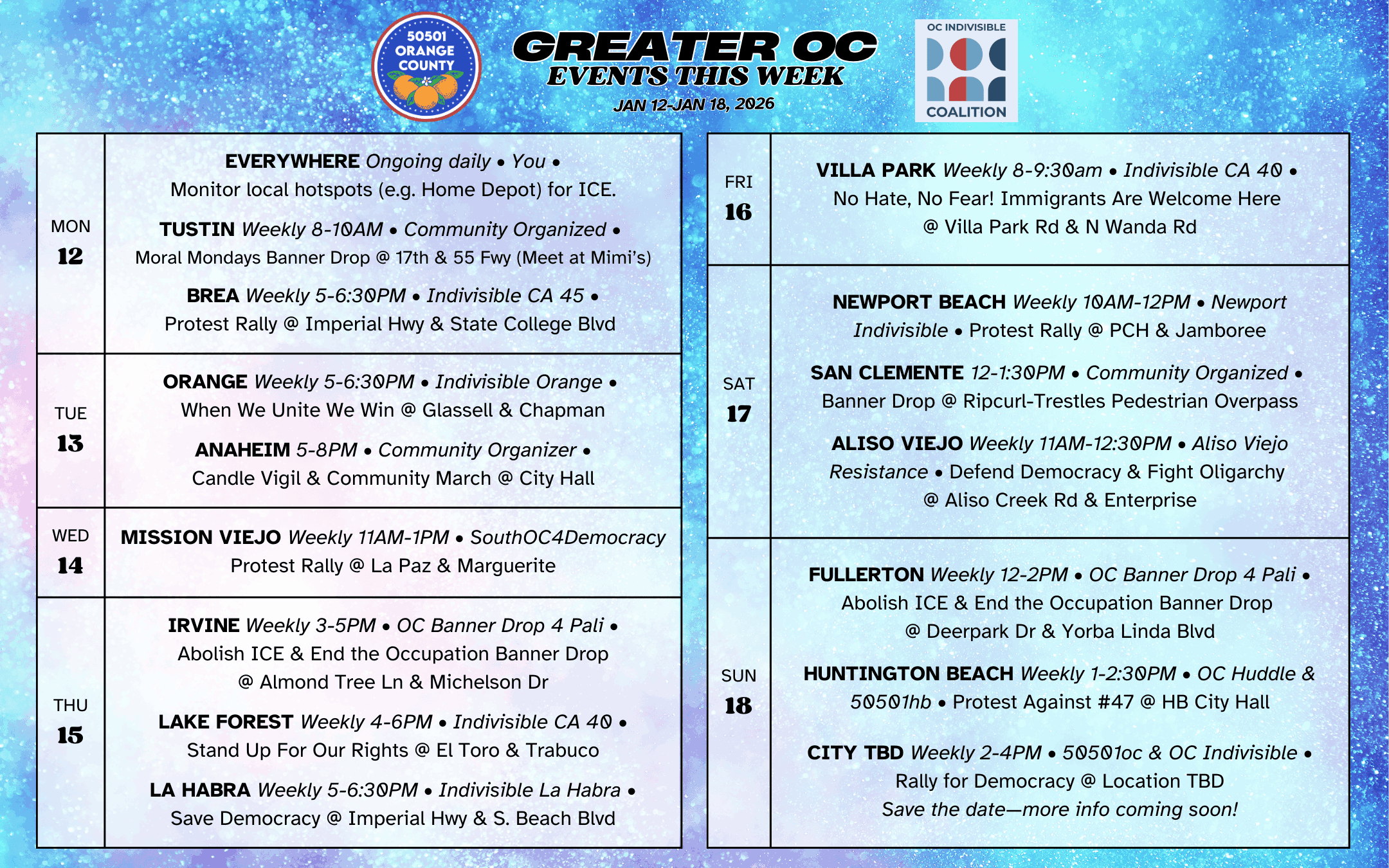 Greater OC Protests This Week (Jan 12-Jan 18, 2026)