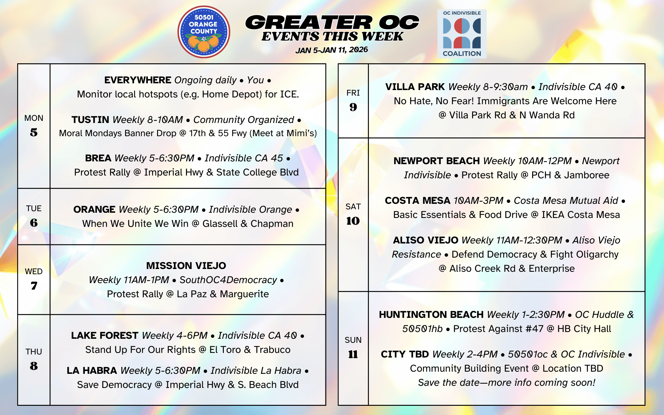 Greater OC Protests This Week (Jan 5-Jan 11, 2026)